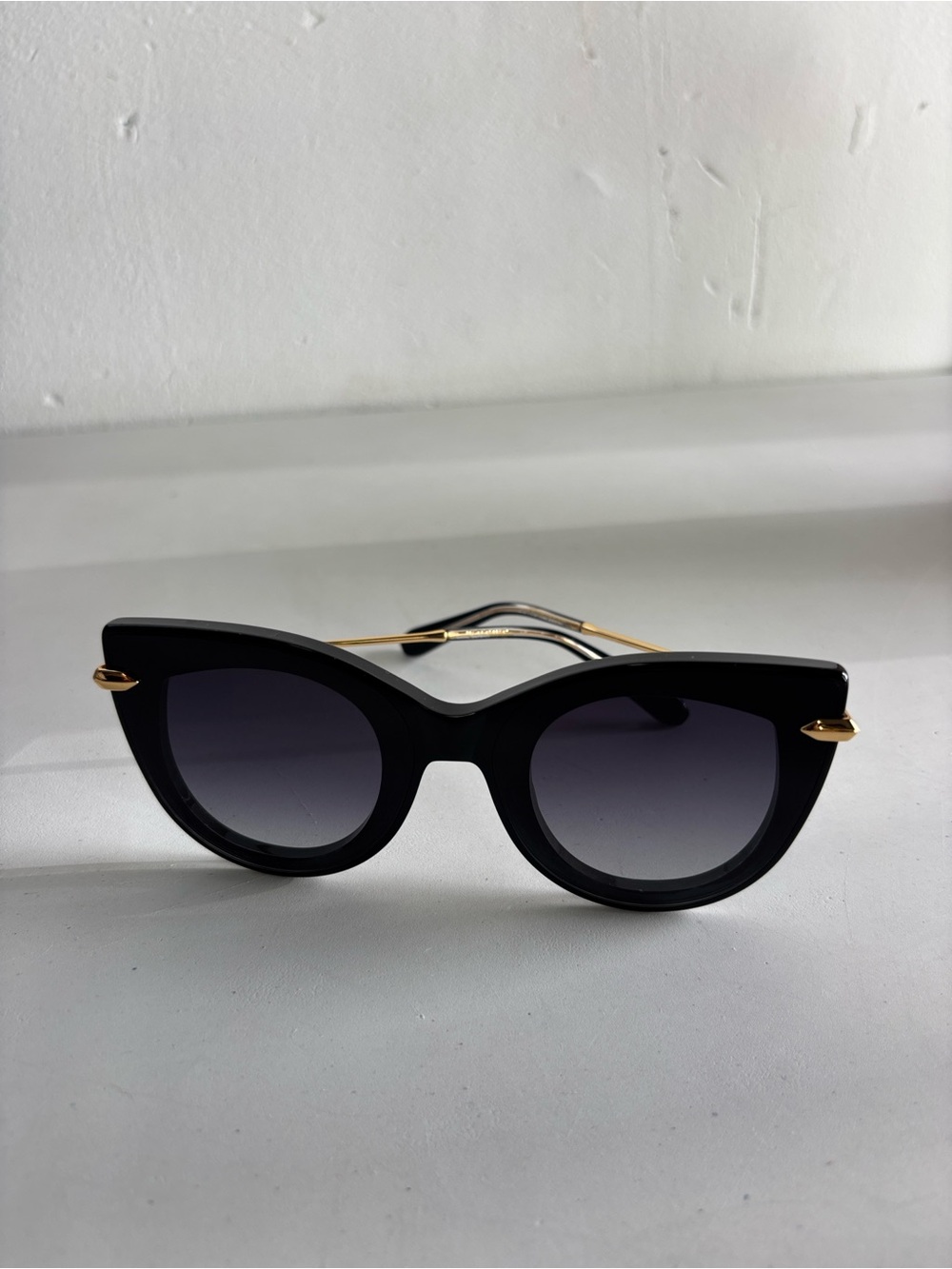 KREWE Black Cat-Eye Sunglasses with Gold Accents